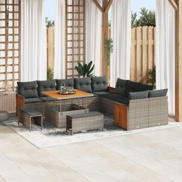 vidaXL Set de canapele pentru grădină cu pernă 13 pcs Gri