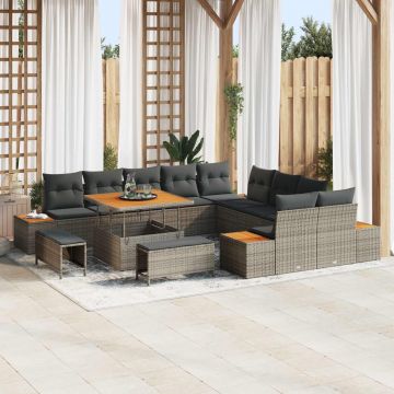 vidaXL Set de canapele pentru grădină cu pernă 13 pcs Gri
