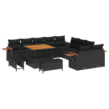 vidaXL Set de canapele pentru grădină cu pernă 13 pcs Negru