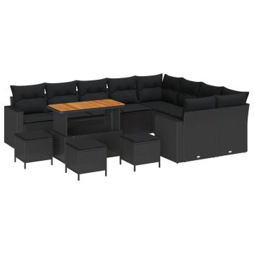 vidaXL Set de canapele pentru grădină cu pernă 13 pcs Negru