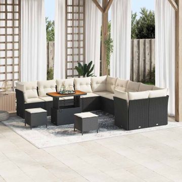 vidaXL Set de canapele pentru grădină cu pernă 13 pcs negru și crem