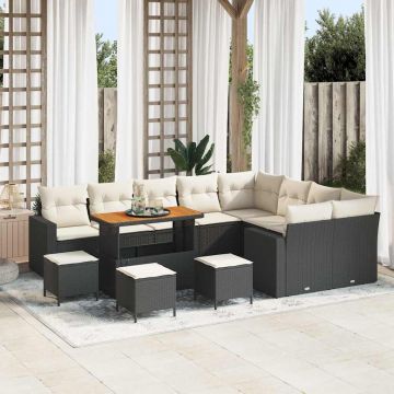 vidaXL Set de canapele pentru grădină cu pernă 13 pcs negru și crem