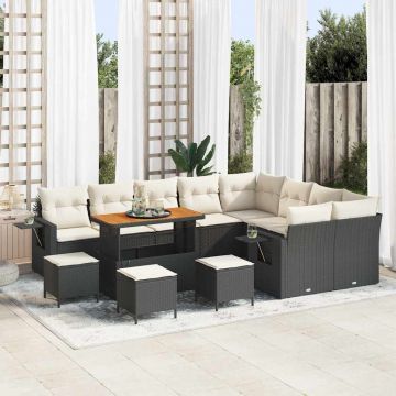 vidaXL Set de canapele pentru grădină cu pernă 13 pcs negru și crem