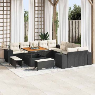 vidaXL Set de canapele pentru grădină cu pernă 13 pcs Negru și Crem