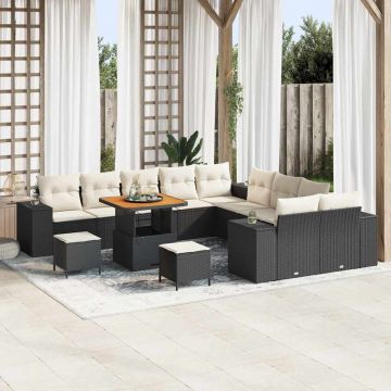 vidaXL Set de canapele pentru grădină cu pernă 13 pcs Negru și Crem