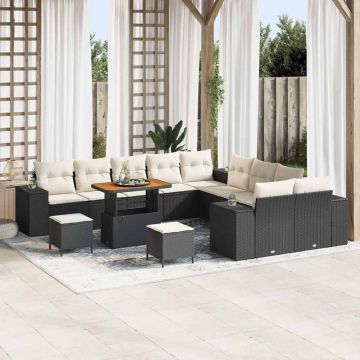 vidaXL Set de canapele pentru grădină cu pernă 13 pcs Negru și Crem