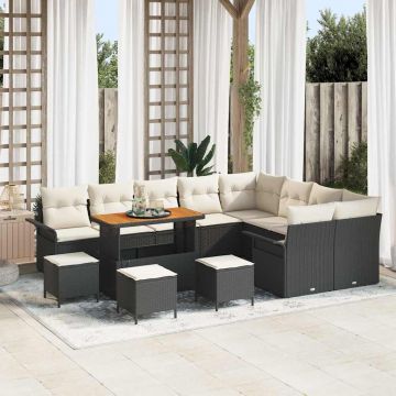 vidaXL Set de canapele pentru grădină cu pernă 13 pcs Negru și Crem