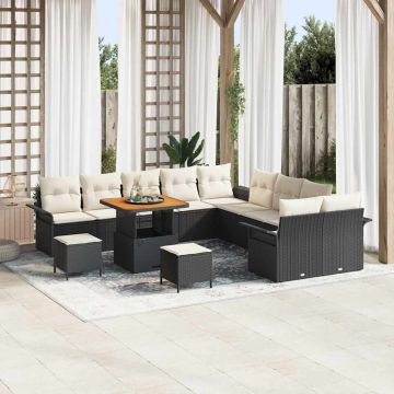 vidaXL Set de canapele pentru grădină cu pernă 13 pcs Negru și Crem