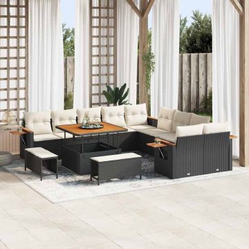 vidaXL Set de canapele pentru grădină cu pernă 13 pcs negru și crem