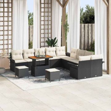 vidaXL Set de canapele pentru grădină cu pernă 13 pcs Negru și Crem