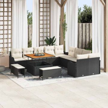vidaXL Set de canapele pentru grădină cu pernă 13 pcs Negru și Crem