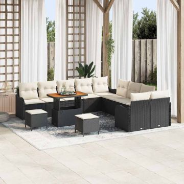 vidaXL Set de canapele pentru grădină cu pernă 13 pcs Negru și Crem
