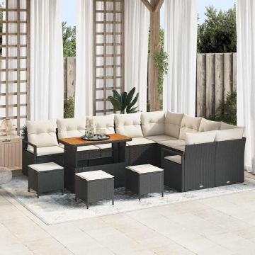 vidaXL Set de canapele pentru grădină cu pernă 13 pcs Negru și Crem