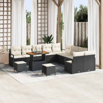 vidaXL Set de canapele pentru grădină cu pernă 13 pcs Negru și Crem