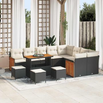 vidaXL Set de canapele pentru grădină cu pernă 13 pcs Negru și Crem