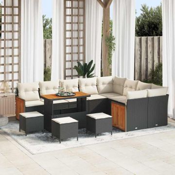 vidaXL Set de canapele pentru grădină cu pernă 13 pcs negru și crem