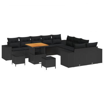 vidaXL Set de canapele pentru grădină cu pernă 13 pcs Negru poliratan