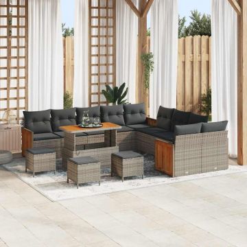 vidaXL Set de canapele pentru grădină cu pernă 14 pcs Gri