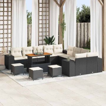 vidaXL Set de canapele pentru grădină cu pernă 14 pcs Negru și Crem