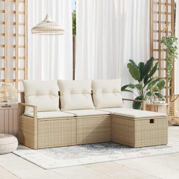 vidaXL Set de canapele pentru grădină cu pernă 4 pcs bej și crem