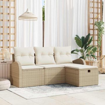 vidaXL Set de canapele pentru grădină cu pernă 4 pcs bej și crem