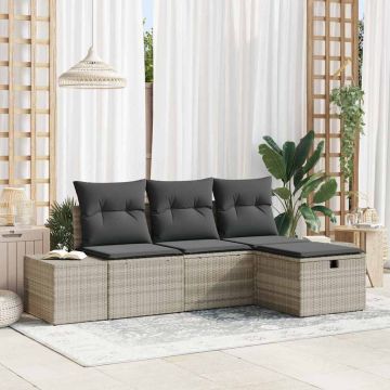 vidaXL Set de canapele pentru grădină cu pernă 4 pcs Gri deschis