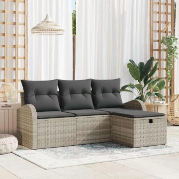 vidaXL Set de canapele pentru grădină cu pernă 4 pcs Gri deschis