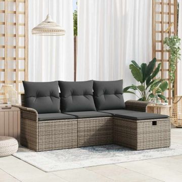 vidaXL Set de canapele pentru grădină cu pernă 4 pcs Gri Rattan poli