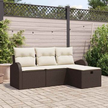 vidaXL Set de canapele pentru grădină cu pernă 4 pcs maro și crem