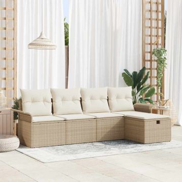 vidaXL Set de canapele pentru grădină cu pernă 5 pcs bej și crem