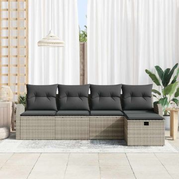 vidaXL Set de canapele pentru grădină cu pernă 5 pcs Gri deschis