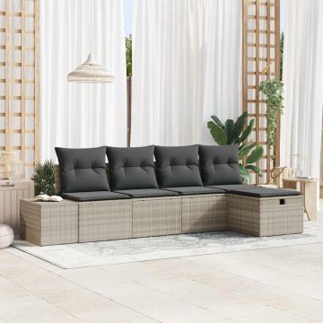 vidaXL Set de canapele pentru grădină cu pernă 5 pcs Gri deschis