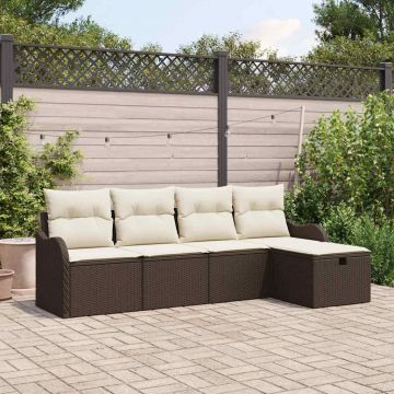 vidaXL Set de canapele pentru grădină cu pernă 5 pcs maro și crem