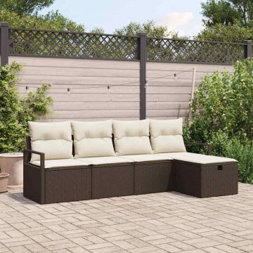 vidaXL Set de canapele pentru grădină cu pernă 5 pcs maro și crem