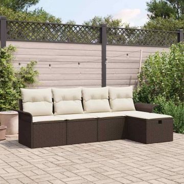 vidaXL Set de canapele pentru grădină cu pernă 5 pcs maro și crem