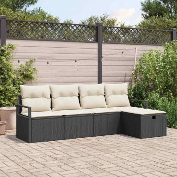 vidaXL Set de canapele pentru grădină cu pernă 5 pcs negru și crem