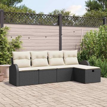 vidaXL Set de canapele pentru grădină cu pernă 5 pcs negru și crem