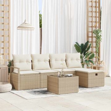vidaXL Set de canapele pentru grădină cu pernă 6 pcs bej și crem