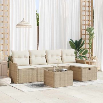vidaXL Set de canapele pentru grădină cu pernă 6 pcs bej și crem