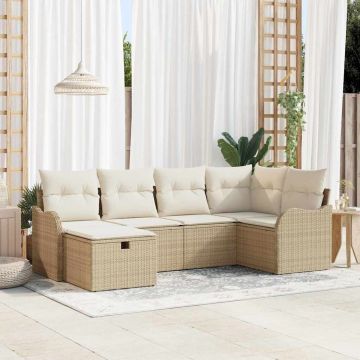 vidaXL Set de canapele pentru grădină cu pernă 6 pcs bej și crem