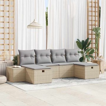 vidaXL Set de canapele pentru grădină cu pernă 6 pcs Bej Rattan poli