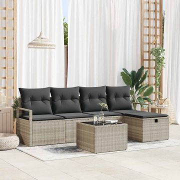 vidaXL Set de canapele pentru grădină cu pernă 6 pcs Gri deschis