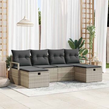 vidaXL Set de canapele pentru grădină cu pernă 6 pcs Gri deschis