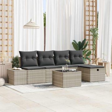 vidaXL Set de canapele pentru grădină cu pernă 6 pcs Gri deschis
