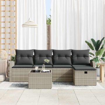 vidaXL Set de canapele pentru grădină cu pernă 6 pcs Gri deschis