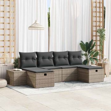 vidaXL Set de canapele pentru grădină cu pernă 6 pcs Gri Rattan poli