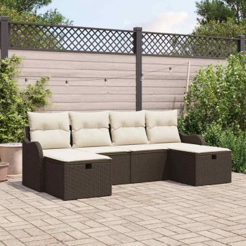 vidaXL Set de canapele pentru grădină cu pernă 6 pcs maro și crem