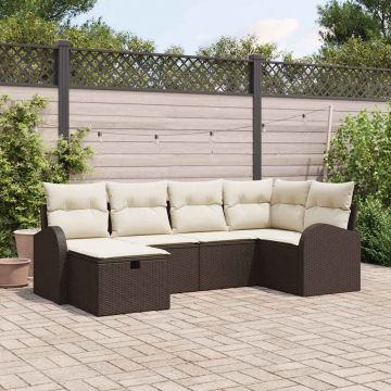 vidaXL Set de canapele pentru grădină cu pernă 6 pcs maro și crem