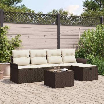 vidaXL Set de canapele pentru grădină cu pernă 6 pcs maro și crem
