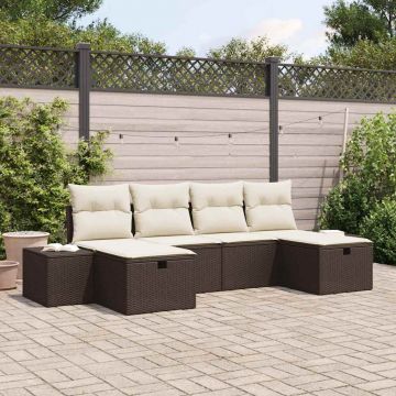 vidaXL Set de canapele pentru grădină cu pernă 6 pcs Maro Rattan poli